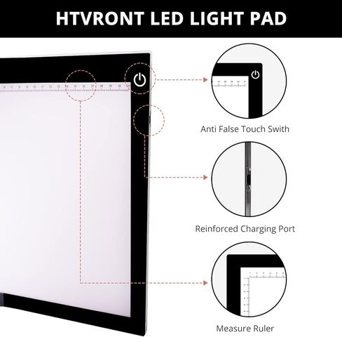 لوحة إضاءة ساطعة LED محمولة مقاس A4 من HTVRONT، لوحة إضاءة رفيعة للغاية وقابلة للتعديل، صندوق ضوء أسود يعمل بمنفذ USB للتتبع، وإزالة الأعشاب الضارة من الفينيل، وأداة إزالة الأعشاب الضارة، والرسم الماسي، والرسم in Kuwait