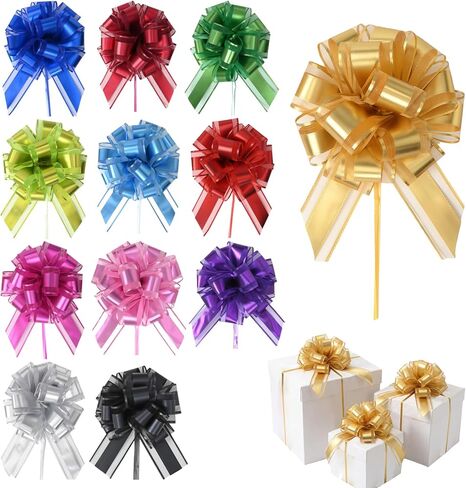 12 Pcs Organza Pull Bows,Christmas 6 Inch Gift Wrapping Ribbon Bow,Big Gold Ribbon Bows for Valentine's Day Wedding Party Birthdays Holidays in Kuwait