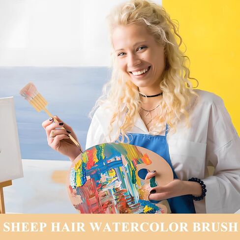 minkissy Flat Watercolor Brush Goat Hair Hake Paintbrushes with Wooden Handle for Beginners and Artists, 5pcs Natural Paddle Brush Set for Watercolor Painting and Ink Wash in Kuwait