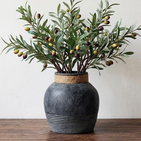 Rustic Farmhouse Vase 7.9'' Handmade Ceramic Flower Vase Vintage Decor Vase Distressed Finish Wide Mouth Decorative Vase Pottery Clay Bowl Vase for Home Decor Living Room Table Farmhouse in Saudi Arabia