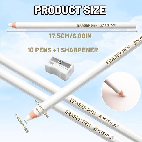 11pcs Precision Eraser Set(10 Pack Precision Eraser with Sharpener), Drawing Erasers Pens for Artists, Detail Erasers Pen for Sketching and Coloured Illustrations, Accurate Force Transmission Erasers in Kuwait