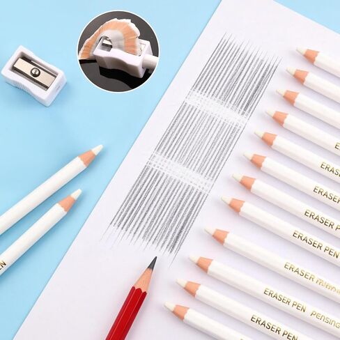 11pcs Precision Eraser Set(10 Pack Precision Eraser with Sharpener), Drawing Erasers Pens for Artists, Detail Erasers Pen for Sketching and Coloured Illustrations, Accurate Force Transmission Erasers in Kuwait