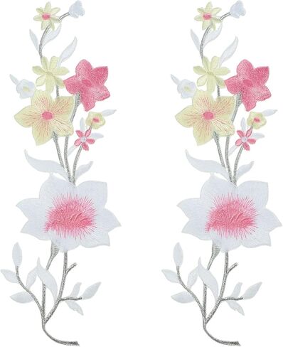 MECCANIXITY 2Pcs Plum Iron on Appliques, 10in Plum Blossom Flower Applique Patch Flower Leaf Vines Iron on Sewing Embroidered Patches for Dress Clothes Down Jacket Jeans Bag, Orange in Kuwait