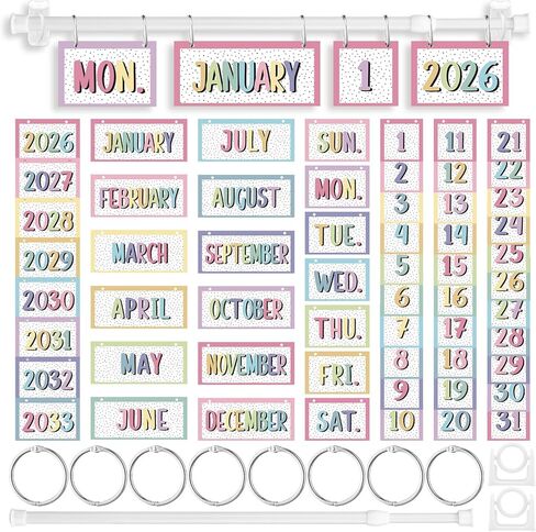 Tinlade Pastel Flip Calendar لوحة الإعلانات مجموعة تقويم التعلم في الفصول الدراسية مع حامل قابل للتعديل، أشهر أسابيع التواريخ والسنوات 2026-2033 للعودة إلى المدرسة ورياض الأطفال ديكور المنزل in Kuwait