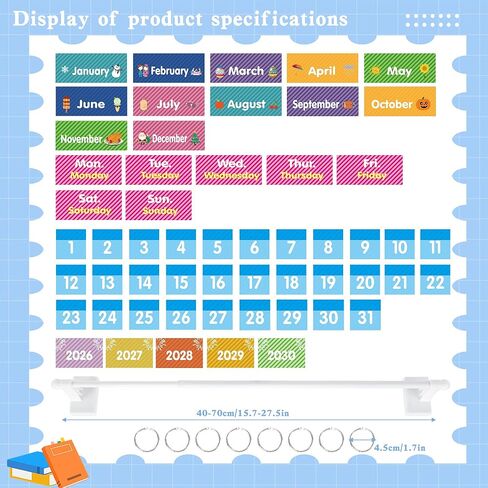 Magnetic Flip Calendar for Classroom with Adjustable Magnetic Rod for Whiteboard Teacher Must Haves (8-4) in Saudi Arabia