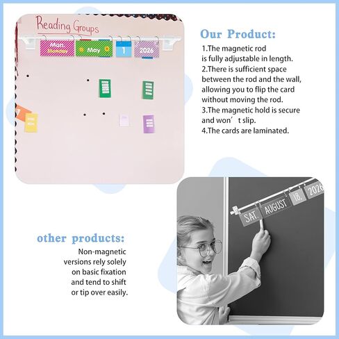 Magnetic Flip Calendar for Classroom with Adjustable Magnetic Rod for Whiteboard Teacher Must Haves (8-4) in Saudi Arabia