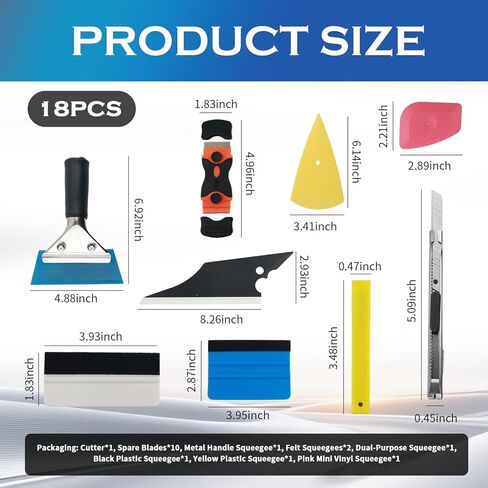 18PCS Window Tint Car Kit,Multi-Tool Car Window Tint Kit Includes Vinyl Squeegee,Felt Squeegee,Cutting Knife with Blade,Universal Cars Tints Kits for Cars Tints & Modifications in Kuwait