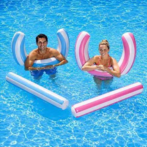 Arrowbash 4 Pack Inflatable Swimming Pool Noodle Float Set Pool Floats for Adults, Swim Noodles Curved Swimming Float for Adult Summer Beach Party Vacation Sea Beach Lake in Kuwait