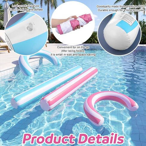 Arrowbash 4 Pack Inflatable Swimming Pool Noodle Float Set Pool Floats for Adults, Swim Noodles Curved Swimming Float for Adult Summer Beach Party Vacation Sea Beach Lake in Kuwait