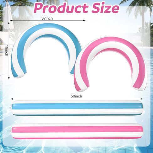 Arrowbash 4 Pack Inflatable Swimming Pool Noodle Float Set Pool Floats for Adults, Swim Noodles Curved Swimming Float for Adult Summer Beach Party Vacation Sea Beach Lake in Kuwait