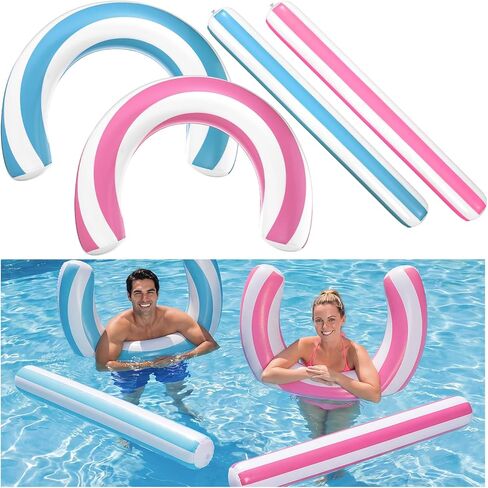Arrowbash 4 Pack Inflatable Swimming Pool Noodle Float Set Pool Floats for Adults, Swim Noodles Curved Swimming Float for Adult Summer Beach Party Vacation Sea Beach Lake in Kuwait