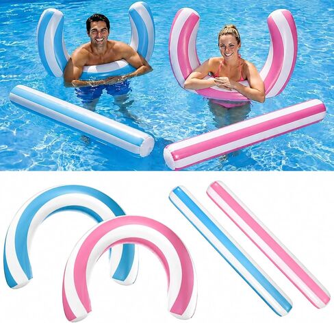 Arrowbash 4 Pack Inflatable Swimming Pool Noodle Float Set Pool Floats for Adults, Swim Noodles Curved Swimming Float for Adult Summer Beach Party Vacation Sea Beach Lake in Kuwait