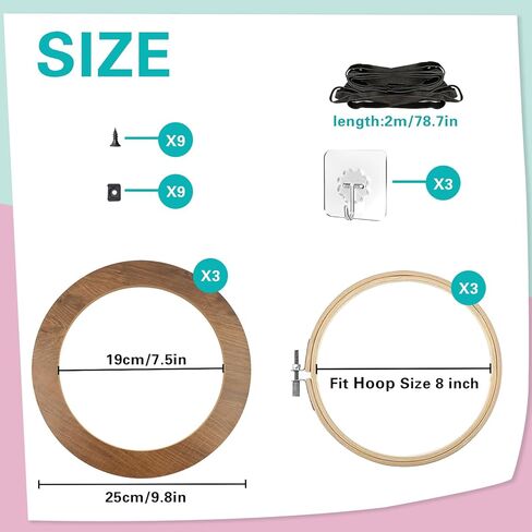 3 Sets Wood Embroidery Hoop Frame, 8 Inch Round Wood Embroidery Display with 8 Inch Embroidery Hoop for Finished DIY Craft Sewing Ornaments Art Cross Stitch in Kuwait