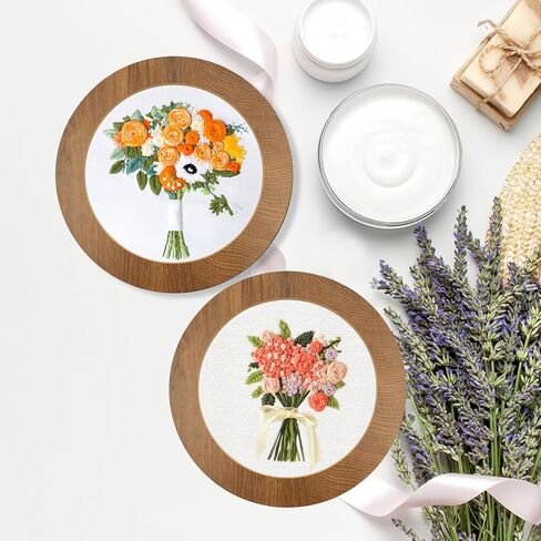 3 Sets Wood Embroidery Hoop Frame, 8 Inch Round Wood Embroidery Display with 8 Inch Embroidery Hoop for Finished DIY Craft Sewing Ornaments Art Cross Stitch in Kuwait