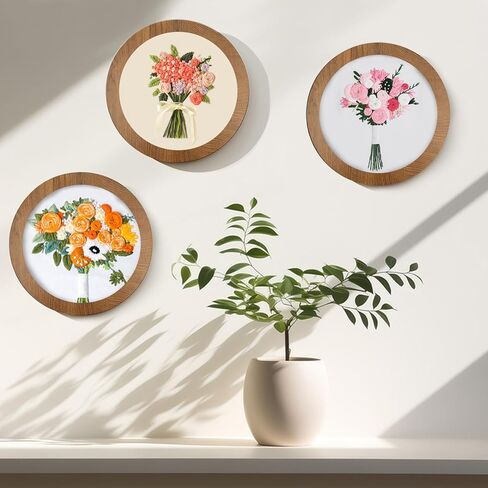 3 Sets Wood Embroidery Hoop Frame, 8 Inch Round Wood Embroidery Display with 8 Inch Embroidery Hoop for Finished DIY Craft Sewing Ornaments Art Cross Stitch in Kuwait