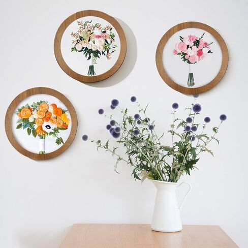 3 Sets Wood Embroidery Hoop Frame, 8 Inch Round Wood Embroidery Display with 8 Inch Embroidery Hoop for Finished DIY Craft Sewing Ornaments Art Cross Stitch in Kuwait