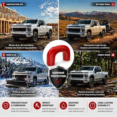 أغطية خطاف السحب لسيارة Chevy Silverado 2500/3500 HD 2020-2026، أغطية خطاف السحب الأمامي، أغطية سيليكون ملائمة تمامًا، تركيب بدون أدوات، ملحقات خارجية، أحمر، عبوتان in Kuwait