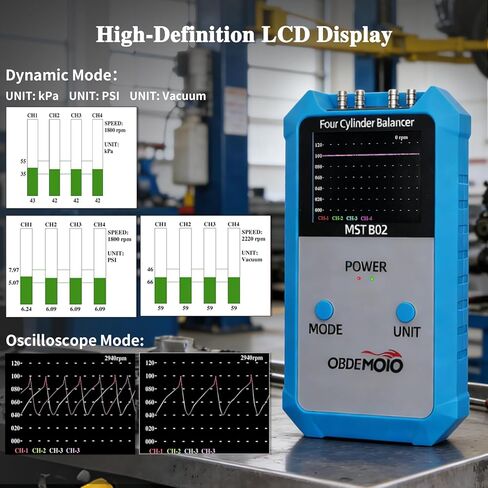 أداة مزامنة المكربن ​​الرقمي مع شاشة عرض ذبذبات LCD مقاس 3.5 بوصة، أداة مزامنة الكربوهيدرات عالية الدقة للدراجات النارية ذات 2/3/4 أسطوانة، مقياس فراغ رقمي للسيارات لمركبات الكربوهيدرات وEFI in Kuwait
