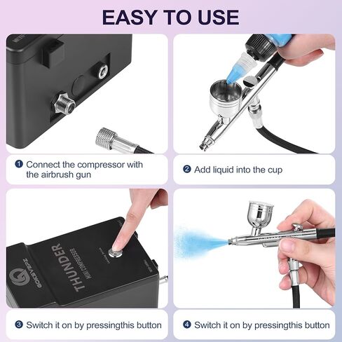Airbrush Kit with Air Compressor, 55 PSI High Pressure Air Brush Gun with Cleaning Sets Non-Clogging Airbrush Gun Set for Model Painting, Modeling, Makeup, Nails, Tattoo, Cake Decor in Kuwait
