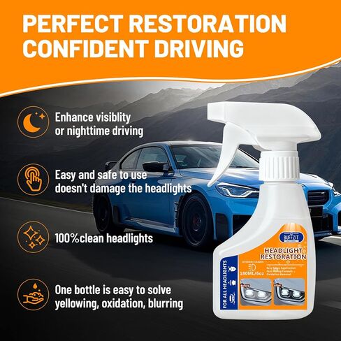 Headlight Cleaner & Restoration Kit, Instantly Removes Oxidation, Yellowing, and Cloudiness, Restores Headlights to Like-New Clarity, No Rubbing Needed, Suitable for All Cars, 180ml / 6oz in Saudi Arabia
