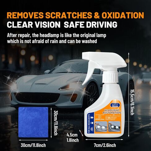 Headlight Cleaner & Restoration Kit, Instantly Removes Oxidation, Yellowing, and Cloudiness, Restores Headlights to Like-New Clarity, No Rubbing Needed, Suitable for All Cars, 180ml / 6oz in Saudi Arabia