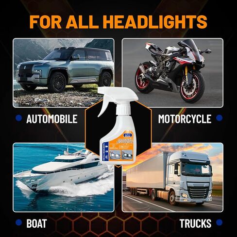 Headlight Cleaner & Restoration Kit, Instantly Removes Oxidation, Yellowing, and Cloudiness, Restores Headlights to Like-New Clarity, No Rubbing Needed, Suitable for All Cars, 180ml / 6oz in Saudi Arabia