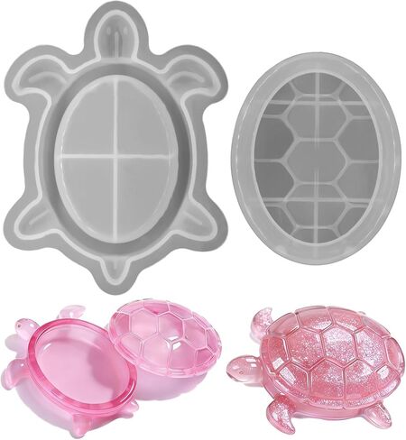 Silicone Turtle Box Resin Mold with Lid | Reusable Ocean Theme Jewelry Box Storage Container Mould for DIY Clay Craft Projects | Unique Epoxy Animal Resin Box Mold for Home Decor, Keychains & Trinkets in Kuwait