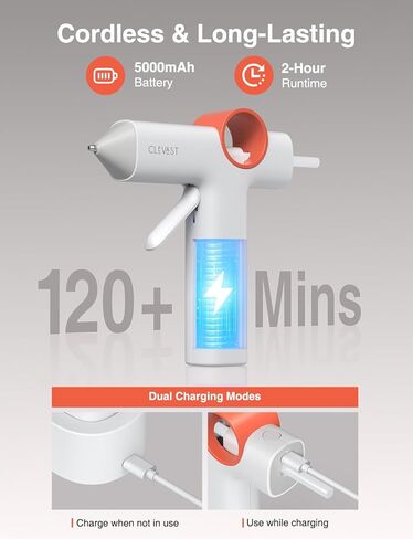 CLEVAST Cordless Hot Glue Gun, 5000mAh Rechargeable Mini Glue Gun with 30 Glue Sticks Set, 40s Fast Heating, Anti-Drip, Auto Shut-Off, Portable Kit for Arts & Crafts, DIY Projects & Home Repair in Saudi Arabia