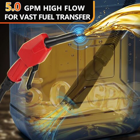مضخة نقل الوقود اللاسلكية 5GPM، فوهة يدوية وإيقاف تلقائي، متوافقة مع بطاريات DeWalt 20V وMilwaukee 18V، تنبيه صوتي، خرطوم 51 بوصة، مضخة محمولة تعمل عموديًا للديزل والبنزين (أداة عارية) in Kuwait