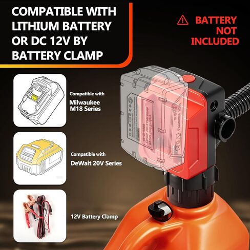 مضخة نقل الوقود اللاسلكية 5GPM، فوهة يدوية وإيقاف تلقائي، متوافقة مع بطاريات DeWalt 20V وMilwaukee 18V، تنبيه صوتي، خرطوم 51 بوصة، مضخة محمولة تعمل عموديًا للديزل والبنزين (أداة عارية) in Kuwait