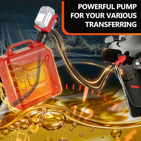 مضخة نقل الوقود اللاسلكية 5GPM، فوهة يدوية وإيقاف تلقائي، متوافقة مع بطاريات DeWalt 20V وMilwaukee 18V، تنبيه صوتي، خرطوم 51 بوصة، مضخة محمولة تعمل عموديًا للديزل والبنزين (أداة عارية) in Kuwait