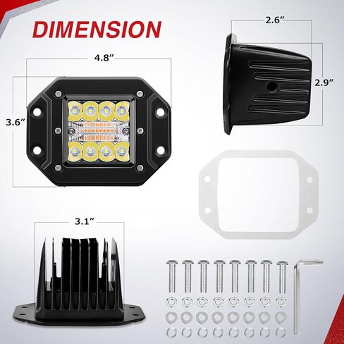Nilight Flush Mount LED Light Pods 2PCS 42W Amber White 3 Lighting Modes Fog Lights Spot Flood Combo Beam with Dual Control 18AWG Wiring Harness for Truck Pickup Golf Cart UTV ATV SUV Boat 4x4 Car in Kuwait
