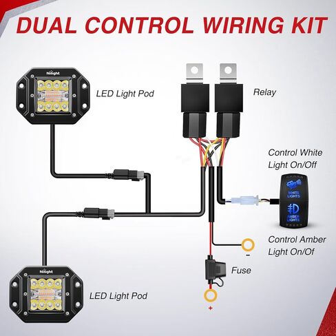 Nilight Flush Mount LED Light Pods 2PCS 42W Amber White 3 Lighting Modes Fog Lights Spot Flood Combo Beam with Dual Control 18AWG Wiring Harness for Truck Pickup Golf Cart UTV ATV SUV Boat 4x4 Car in Kuwait