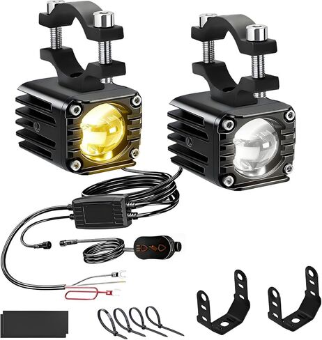 60W دراجة نارية مساعدة أضواء القيادة LED أضواء الضباب الأبيض العنبر للماء أضواء العمل على الطرق الوعرة مع جبل بين قوسين الأسلاك تسخير متوافق مع دراجة نارية شاحنة SUV ATV in Kuwait
