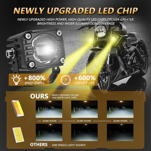 60W دراجة نارية مساعدة أضواء القيادة LED أضواء الضباب الأبيض العنبر للماء أضواء العمل على الطرق الوعرة مع جبل بين قوسين الأسلاك تسخير متوافق مع دراجة نارية شاحنة SUV ATV in Kuwait