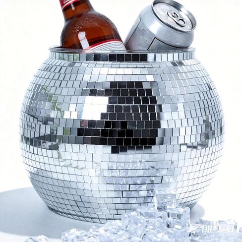 Disco Ice Bucket for Parties - 9.8 Inch Disco Ball Theme Party Decorations, Mirror Sliver Disco Ball Decor,Dazzling Stylish Beverage Chiller for Cocktail Bar, Cooler for Wine Beer in Saudi Arabia