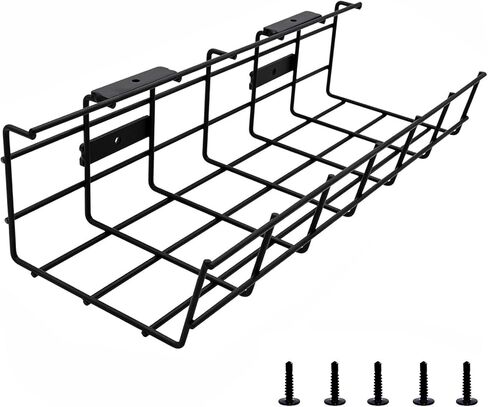 COYACOOL Under Desk Cable Management- 2 Pack Cord Organizer. Metal Wire Cable Management Tray for Office, Studio and Home. Super Sturdy Under Table Cable Management - Black Cable Organizer in Saudi Arabia