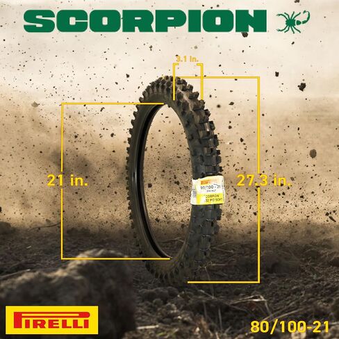 Pirelli Scorpion MX32 Mid Soft Motocross Dirt Bike Front Tire - 80/100-21 51M NHS Bias Tube Type - Professional Off-Road Racing Rubber for Soft to Intermediate Terrain - Includes Pirelli Keychain in Kuwait