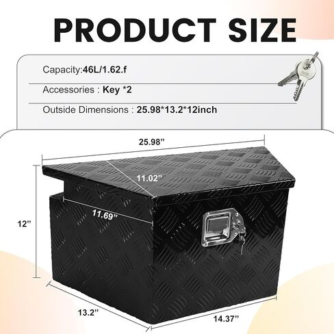 26 Inch Trailer Tongue Tool Box, 26"X13.3"X12" Aluminum Trailer Tool Box with Lock and 2 Keys, Heavy Duty Trailer Storage Box for Pickup Truck Bed, Black in Kuwait
