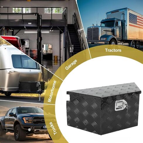 26 Inch Trailer Tongue Tool Box, 26"X13.3"X12" Aluminum Trailer Tool Box with Lock and 2 Keys, Heavy Duty Trailer Storage Box for Pickup Truck Bed, Black in Kuwait