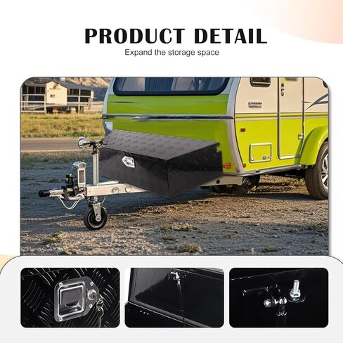 26 Inch Trailer Tongue Tool Box, 26"X13.3"X12" Aluminum Trailer Tool Box with Lock and 2 Keys, Heavy Duty Trailer Storage Box for Pickup Truck Bed, Black in Kuwait