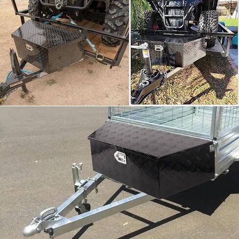 26 Inch Trailer Tongue Tool Box, 26"X13.3"X12" Aluminum Trailer Tool Box with Lock and 2 Keys, Heavy Duty Trailer Storage Box for Pickup Truck Bed, Black in Kuwait