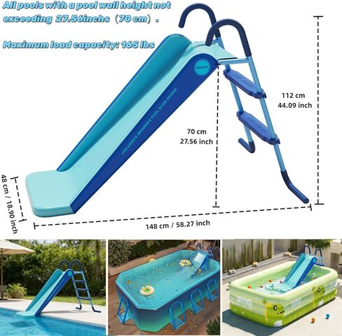 Pool Slide Foldable Pool Water Slide, Summer Swimming Pool Supplies Universal Trampoline Ladder Backyard Slide Home Playground Equipment (Blue) in Kuwait