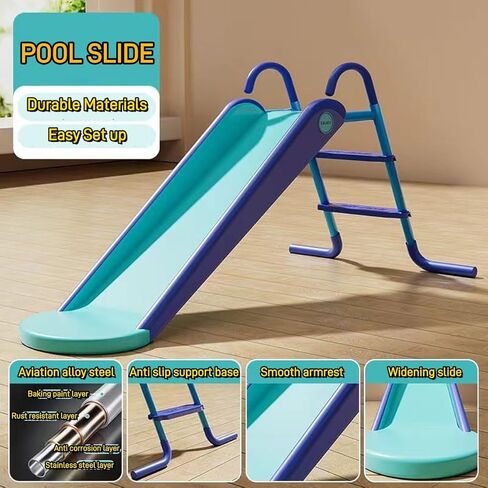 Pool Slide Foldable Pool Water Slide, Summer Swimming Pool Supplies Universal Trampoline Ladder Backyard Slide Home Playground Equipment (Blue) in Kuwait