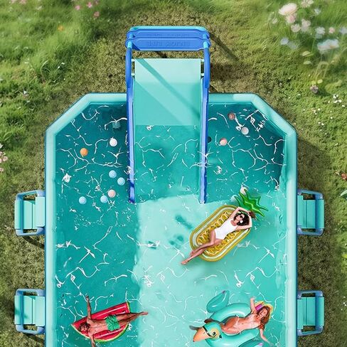 Pool Slide Foldable Pool Water Slide, Summer Swimming Pool Supplies Universal Trampoline Ladder Backyard Slide Home Playground Equipment (Blue) in Kuwait