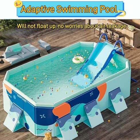 Pool Slide Foldable Pool Water Slide, Summer Swimming Pool Supplies Universal Trampoline Ladder Backyard Slide Home Playground Equipment (Blue) in Kuwait