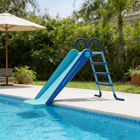 Pool Slide Foldable Pool Water Slide, Summer Swimming Pool Supplies Universal Trampoline Ladder Backyard Slide Home Playground Equipment (Blue) in Kuwait