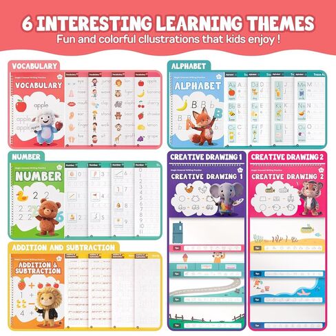 Magic Grooved Writing Practice Books, Reusable 3D Grooved Handwriting Practice for Kids Ages 3-5, Disappearing Ink Pens & Grips, Perfect Educational Gift in Kuwait