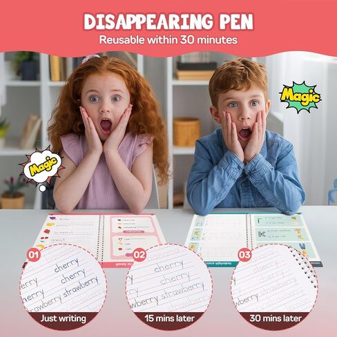 Magic Grooved Writing Practice Books, Reusable 3D Grooved Handwriting Practice for Kids Ages 3-5, Disappearing Ink Pens & Grips, Perfect Educational Gift in Kuwait