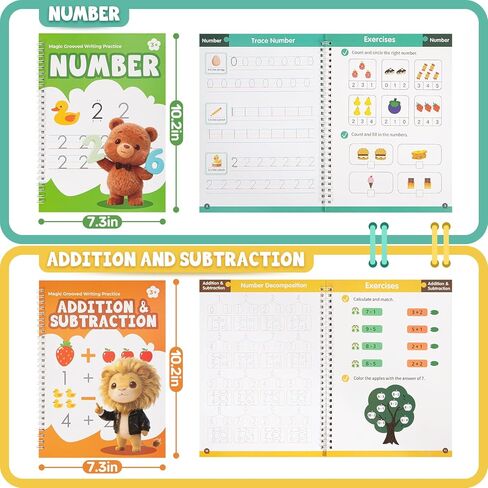 Magic Grooved Writing Practice Books, Reusable 3D Grooved Handwriting Practice for Kids Ages 3-5, Disappearing Ink Pens & Grips, Perfect Educational Gift in Kuwait